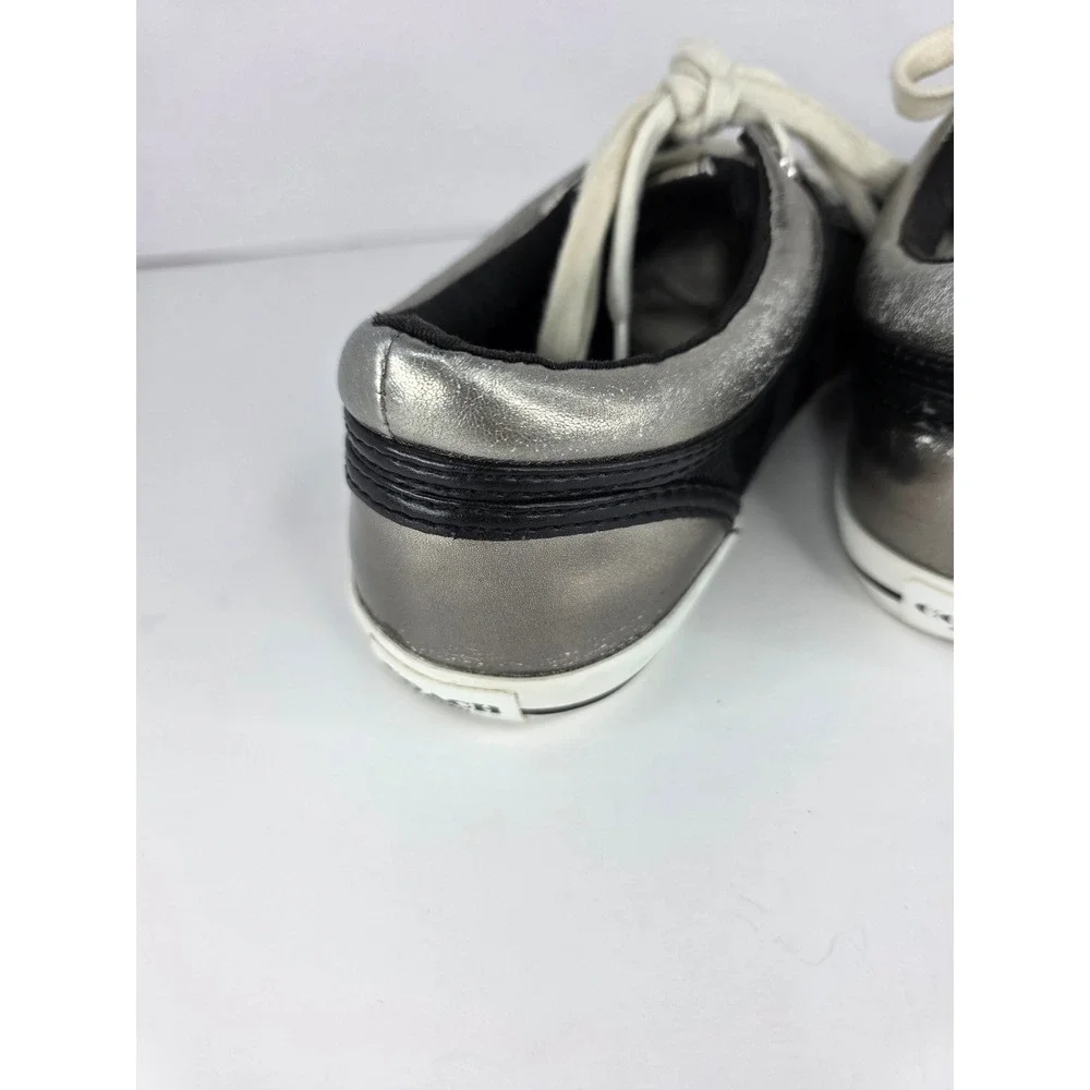 Coach Francesca Sneakers Womens 8B Black Canvas Signature C Silver Trim Classic